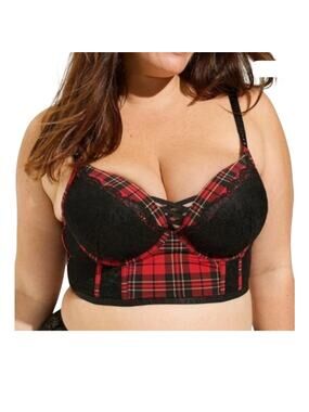 Torrid 44D XO Plunge lattice push up corset plaid check bra BC 2944